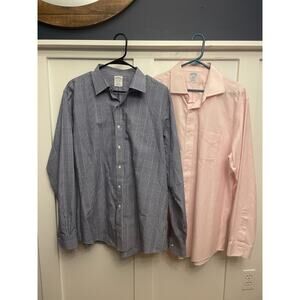 Brooks Brothers LOT OF 2 Pink & Blue Check Button Down Shirts Non Iron Sz. 17 36